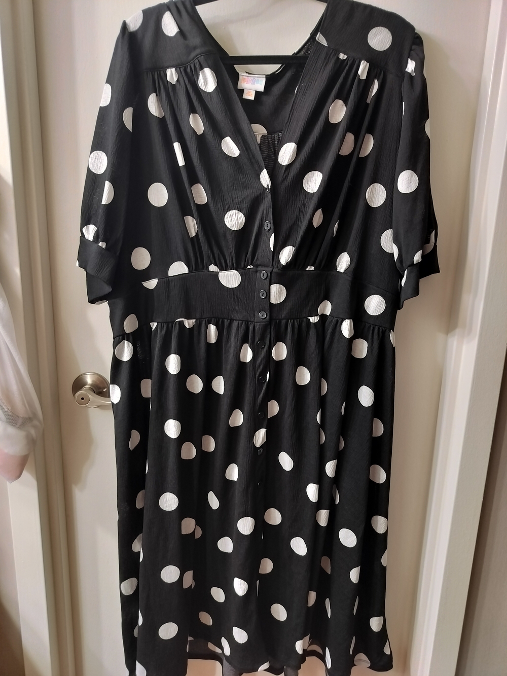 LuLaRoe Black Midi Dress with White Polka Dots